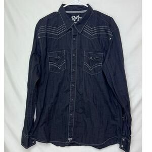 Rock 47 Wrangler Men’s 2XL Black Western Snap Button Long Sleeve Cowboy Shirt